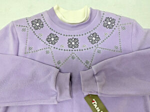 TanJay Sweatshirt Fleece Pullover Grandma Style Purple Snowflakes Large Vintage